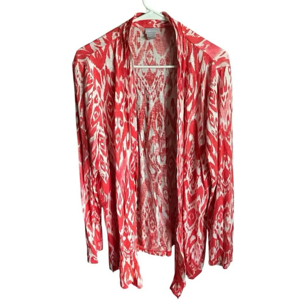 Chicos 100% linen jacket shrug open front SZ 3 = XL women’s Orange white